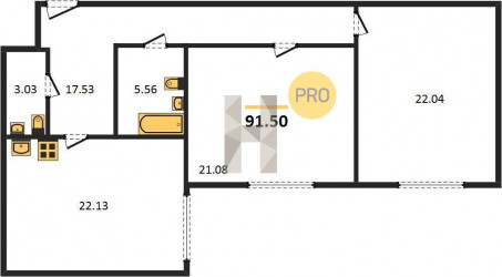 Двухкомнатная квартира 91.5 м²