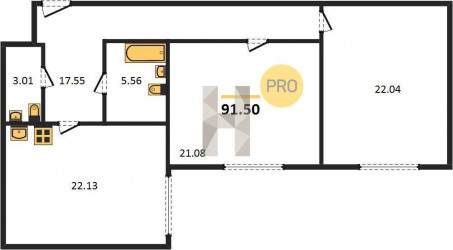 Двухкомнатная квартира 91.5 м²